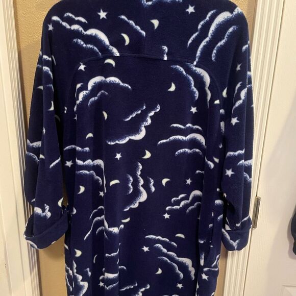 I.C. Winters Vintage Moon Stars Clouds Dark Blue Plush Half Zip Womens Robe M - Picture 13 of 16